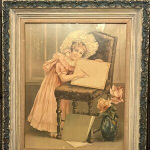 Edwardian Era Girl Print in Antique Frame